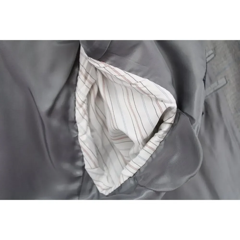 Ralph Lauren Blazer Mens 46R Gray Blue Windowpane plaid Silk Wool Office Stylish
